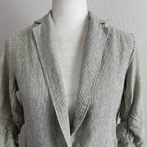 Max Studio Pinstripe Blazer Women's XS Linen Blend Oversized 3/4 Sleeve Ruched - Picture 2 of 8